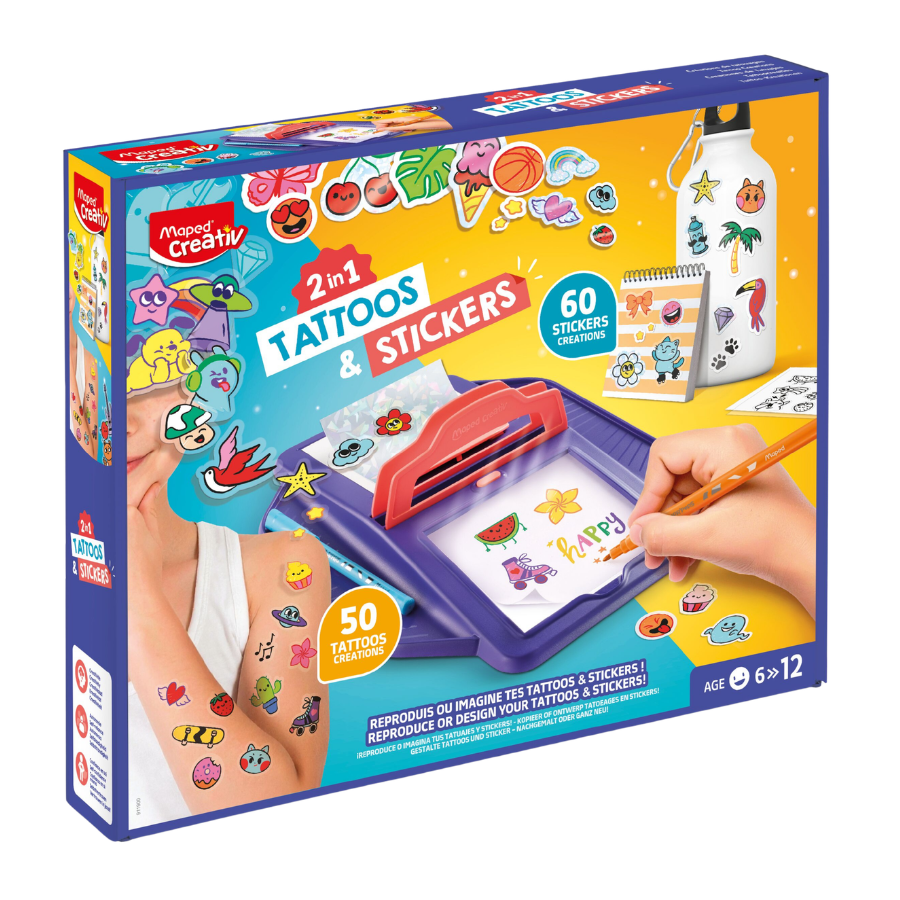 Tetoválás- és matricakészítő készlet 2 az 1-ben, MAPED CREATIV "Tattoos & Stickers"